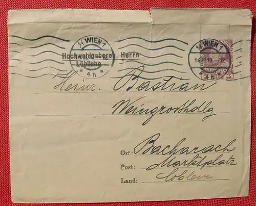 (1045060) Briefkuvert mit aufgedrucktem Wert 3 Heller Oesterreich. Ganzsache. Gebrauchsspuren