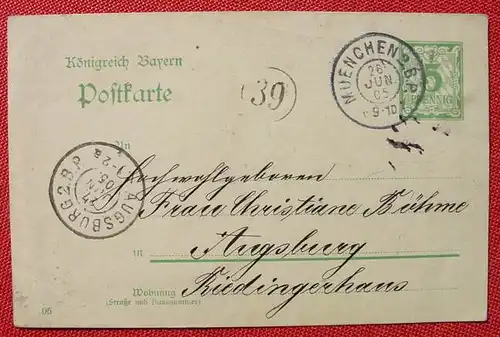(1045070) Bayern Postkarte Ganzsache. Muenchen - Augsburg 1905