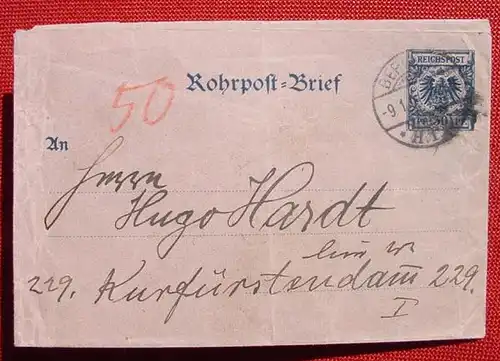 (1045099) Rohrpost-Brief. Gebrauchtes Kuvert mit eingedruckter 30 Pf.-Reichspost-Marke. Stempel Berlin 1901. Ganzsache