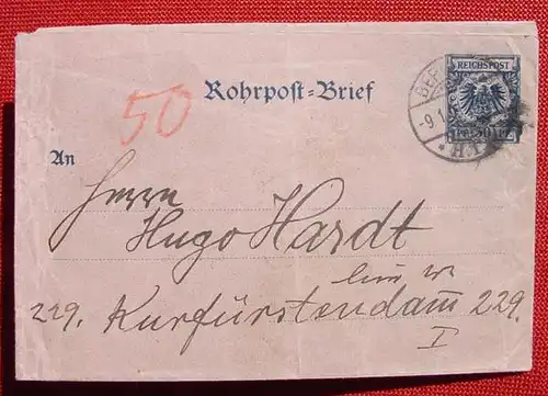 () Rohrpost-Brief. Gebrauchtes Kuvert mit eingedruckter 30 Pf.-Reichspost-Marke. Stempel Berlin 1901. Ganzsache