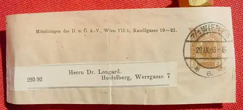 (1045102) Streifband mit aufgedrucktem Wert 3 Heller Oesterreich. Wien 1905. Ganzsache