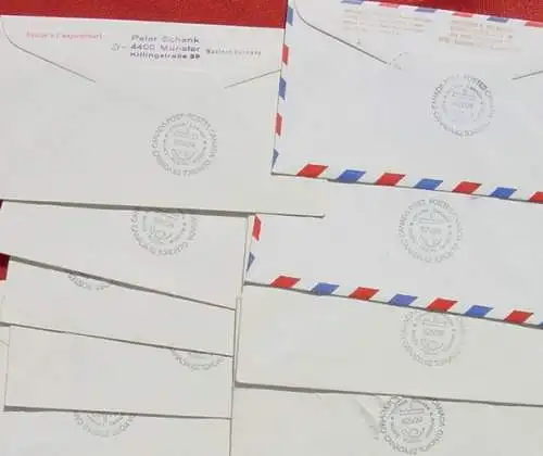 ! Neu : Versandkosten ab Euro 2,20 () Grossflugpost CAPEX Toronto Canada 1982, neun Briefe, Vereinte Nationen. Wien  Zum Teil Einschreiben. Alle mit Ankunftstempel auf Rueckseite # Luftpost # Flugpost # Wien-Zuerich-Kanada