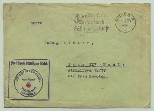 (1044582) Feldpostbrief-Kuvert vom 1. 11. 1939 mit Stempeln von WORMS. PLZ-Bereich pauschal 67550