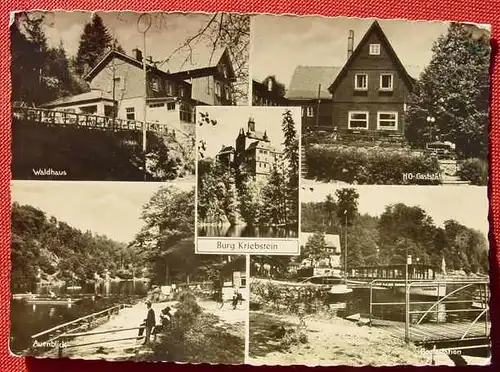 () Burg Kriebstein. Bootstation, HO-Gasthaus, Waldhaus, Auenblick. 1958