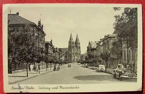 () Landau, Pfalz. Suedring und Marienkirche. 1952