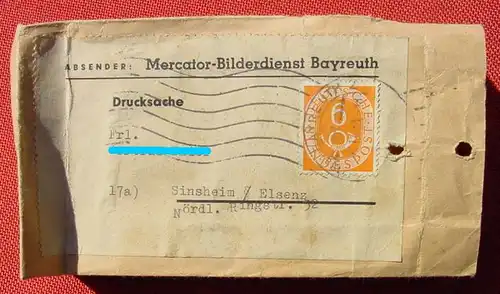(1045758) Einzelfrankatur. 6 Pf. Posthorn auf kleinem Versandbeutel von 1953. Siehe bitte Bilder