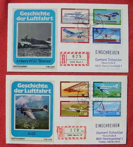 (1045770) Geschichte der Luftfahrt. 2 Kuverts mit Marken SST Bonn u. Berlin 1979. Siehe bitte Bild