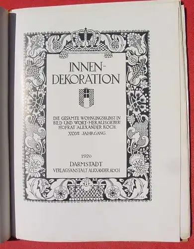 () "Innen-Dekoration. Wohnkunst in Bild und Wort" Januarheft 1926. Grossformat ! Verlagsanstalt A. Koch, Darmstadt