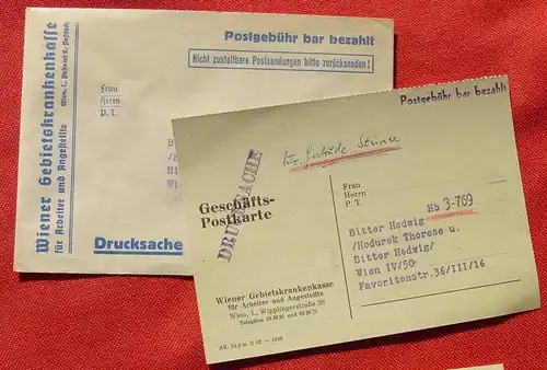 (1045841) Wien : Briefkuvert u. PK Postgebuehr bezahlt, siehe bitte Bilder