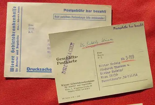 () Wien : Briefkuvert u. PK Postgebuehr bezahlt, siehe bitte Bilder