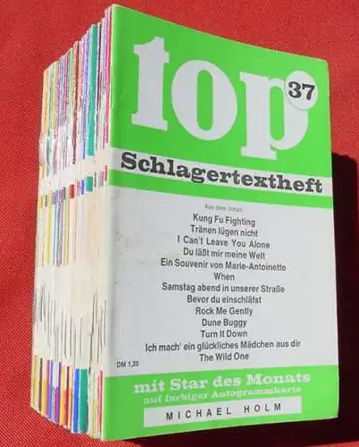 NEU : Versandkosten ab Euro 6,00 ! BRD ()  36 verschiedene Ausgaben von : top Schlagertextheft mit Star-Lexikon und anhaengenden Autogrammkarten. Heftnummern zwischen Nr. 37 u. Nr. 106. Alle Hefte mit Autogrammkarte Star des Monats. Je 32...