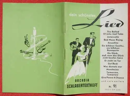 ! Neu : Versandkosten ab Euro 2,20 () 2 x ARCADIA-Schlagertexte. dein schönstes Lied. Nr. 86, 91. Tempoton-Verlag Sikorski, Hamburg  Je 32 Seiten, mit unzähligen Liedtexten. Taschenbuchformat ca. 10 x 15 cm. Musikverlag Hans Sikorski, Hamburg
