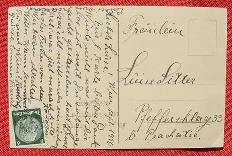 () Franz Schubert in Lichtenthal. Postkarte mit Marke u. Stempel v. 1940. Gebrauchsspuren