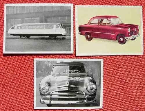 () PKW Ford Taunus. 2 x Sammelbilder. Kosmos Zigarettenfabrik Memmingen 1952