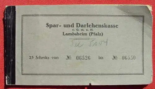 () Scheckheft der Spar- u. Darlehenskasse Lambsheim (Pfalz) aus der Zeit um 1939-1945