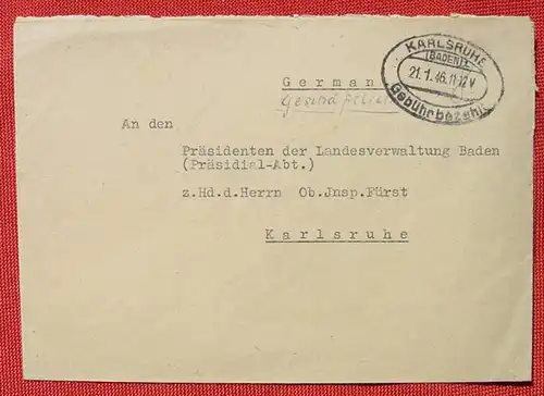 () Beleg : Gebuehr bezahlt, Karlsruhe 21. 1. 1946  Versandkosten innerhalb Deutschland ab Euro 1,00