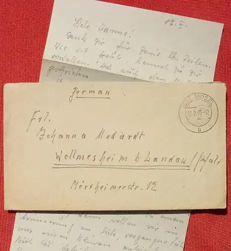 () Brief mit Korrespondenz. Zell Mosel 22. 2. 1946, Gebuehr bezahlt Stempel fast verblasst