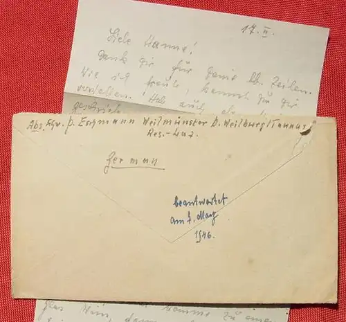 () Brief mit Korrespondenz. Zell Mosel 22. 2. 1946, Gebuehr bezahlt Stempel fast verblasst