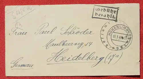 (1043622) Beleg : Gebuehr bezahlt. Hohenlimburg 13. 5. 1946 # Hagen  Versandkosten innerhalb Deutschland ab Euro 1,00