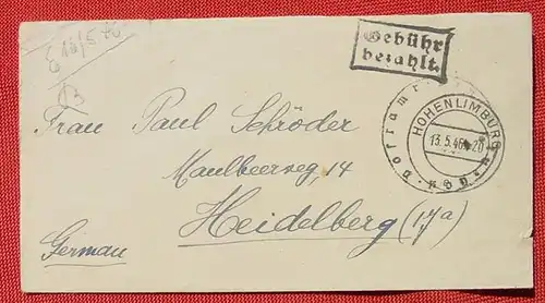 () Beleg : Gebuehr bezahlt. Hohenlimburg 13. 5. 1946 # Hagen  Versandkosten innerhalb Deutschland ab Euro 1,00