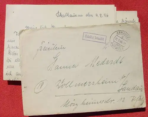 (1043623) Gebuehr bezahlt. Anhausen ueber Neuwied 18. 2. 1946, Brief mit mehrseitiger Korrespondenz