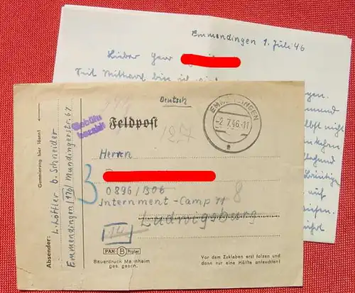 () Gebuehr bezahlt. Emmendingen 2. 7. 1946, Brief mit mehrseitiger Korrespondenz