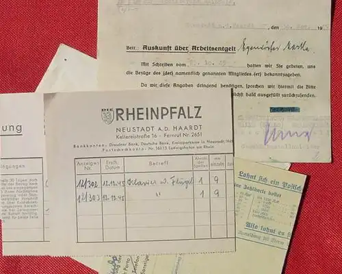 (1043640) 2 Belege : Gebuehr bezahlt. Neustadt, Weinstrasse 1945 # PLZ 67433 pauschal