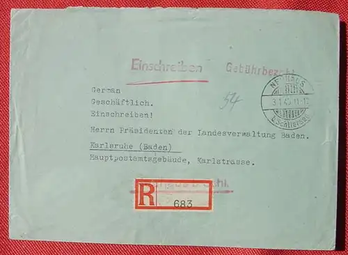 (1043653) Briefumschlag. Gebuehrbezahlt. Einschreiben. Neuhaus b. Schliersee 3. 1. 1946