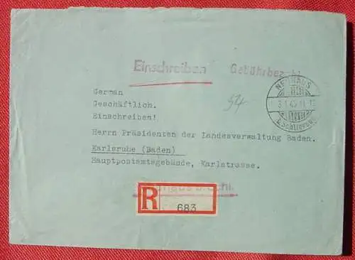 () Briefumschlag. Gebühr bezahlt. Einschreiben. Neuhaus b. Schliersee 3. 1. 1946.  Alterungs- u. Gebrauchsspuren. Versand erfolgt in leicht gefaltetem Zustand als Standardbrief.