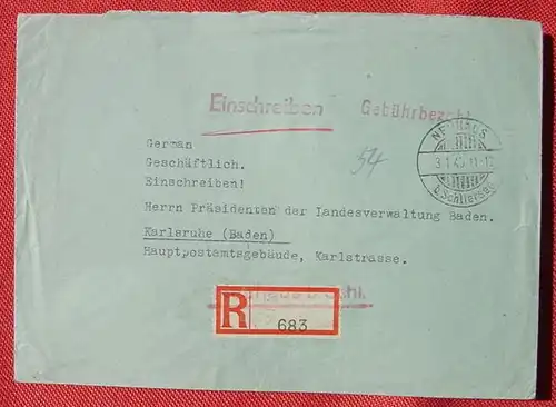 () Briefumschlag. Gebuehrbezahlt. Einschreiben. Neuhaus b. Schliersee 3. 1. 1946