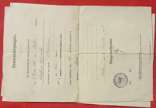 (1043805) Gemeinde Niefern 1918. Geburtsurkunde. Leumundszeugnis # Heimatbeleg