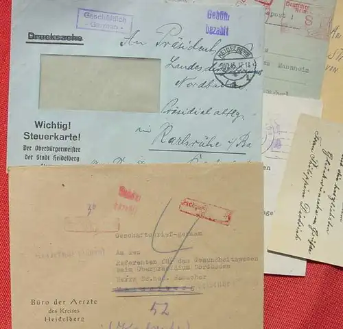 (1043657) 6 x Belege. Gebuehr bezahlt, Heidelberg 1945-46 # PLZ 69115 pauschal