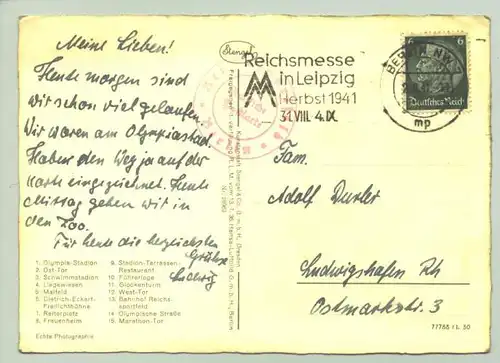 (0270135) Ansichtskarte. 'Berlin - Reichssportfeld'. Luftbild. Postalisch gelaufen 1941