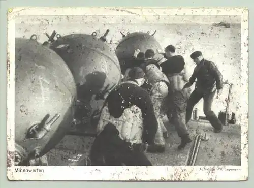 (0360121) Ansichtskarte. Minenwerfen. P.K.-Aufnahme. 17. 1. 1945. # Drittes Reich