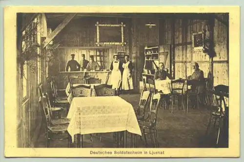 () Ansichtskarte / Feldpostkarte. Soldatenheim in Ljusnat. WK I. 1917