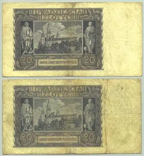 () Polen. Geldscheine. Banknoten. 2 x 20 Zloty 1940