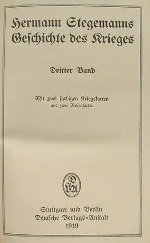 () Stegemanns Geschichte des Krieges. Band 3 von 1919. 544 Seiten