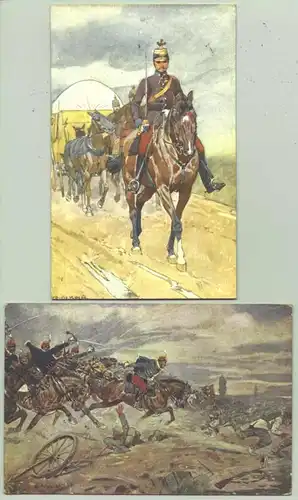 (1025749) : Zwei alte Ansichtskarten. Militaer Oesterreich, um 1914. Kuenstlerzeichnungen