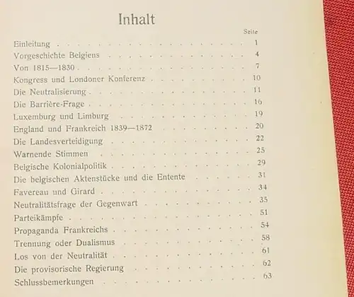 () Hagmann "Studien zur Geschichte Belgiens seit 1815". 64 S., 1917 Wyss, Bern