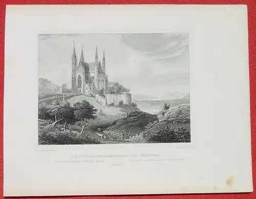 (1009302) "Die St. Apollinariuskirche bei Remagen". Stahlstich um 1880. Bildgroesse ca. 14 x 10,5 cm
