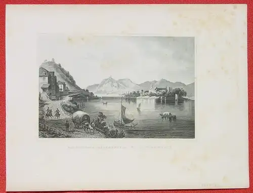 (1009304) "Rolandseck, Drachenfels, Nonnenwerth". Alter Stahlstich um 1880, ca. 15 x 10 cm
