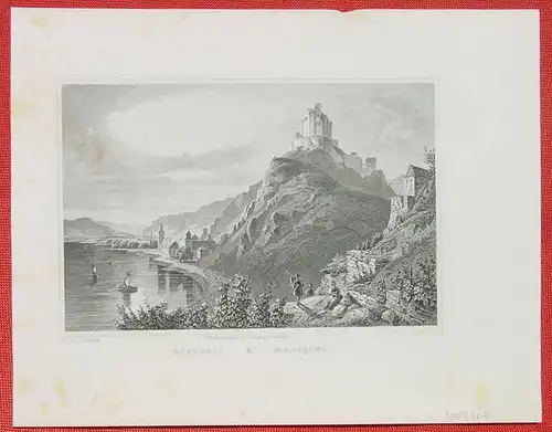 (1009309) "Braubach u. Marxburg". Alter Stahlstich um 1880. Bildgroesse ca. 16 x 11 cm