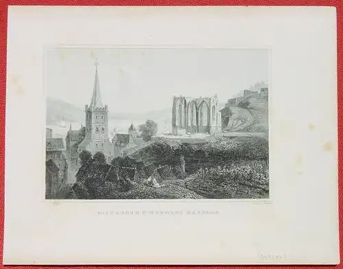 (1009311) "Bacharach u. Werners Kapelle". Stahlstich um 1880. Bildgroesse ca. 15,5 x 10,5 cm