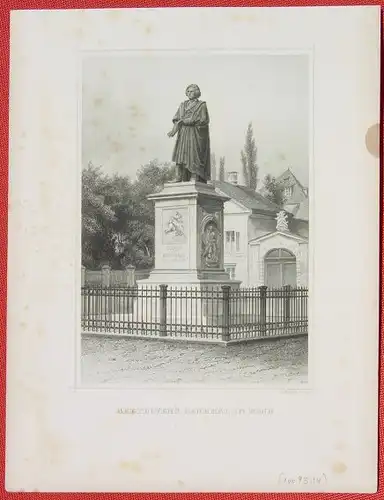 (1009314) "Beethoven-s Denkmal in Bonn". Stahlstich um 1880, Bild ca. 11 x 16 cm