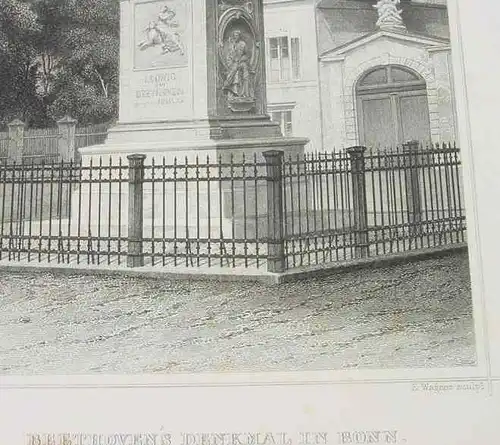 () "Beethoven-s Denkmal in Bonn". Stahlstich um 1880, Bild ca. 11 x 16 cm