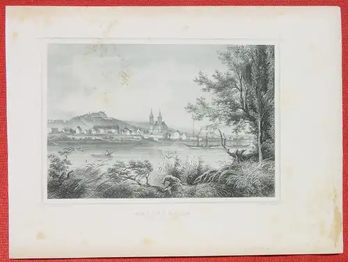 (1009320) "Geisenheim". Alter Stahlstich um 1880. Bildgroesse ca. 16,5 x 11 cm