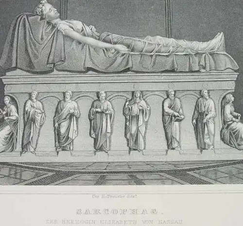 (1009321) "Sarcophag - der Herzogin Elisabeth von Nassau". Stahlstich um 1880