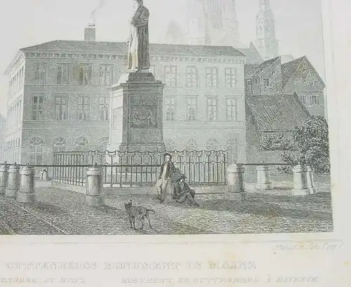 (1009324) "Das Guttenbergs Monument in Mainz". Stahlstich um 1880. Bildgroesse ca. 13 x 10,5 cm