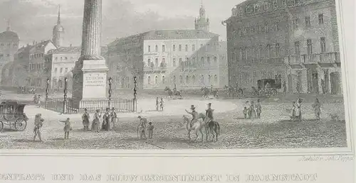 (1009325) "Der Louisenplatz und das Ludwigsmonument in Darmstadt". Stahlstich um 1880