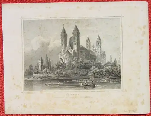(1009331) "Speyer - Der Dom". Alter Stahlstich um 1880. Bildgroesse ca. 15,5 x 12 cm